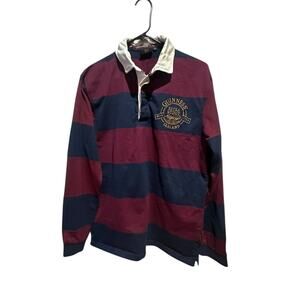Vintage Guinness Wine and Navy Striped Rugby Jersey Polo Size M Distressed